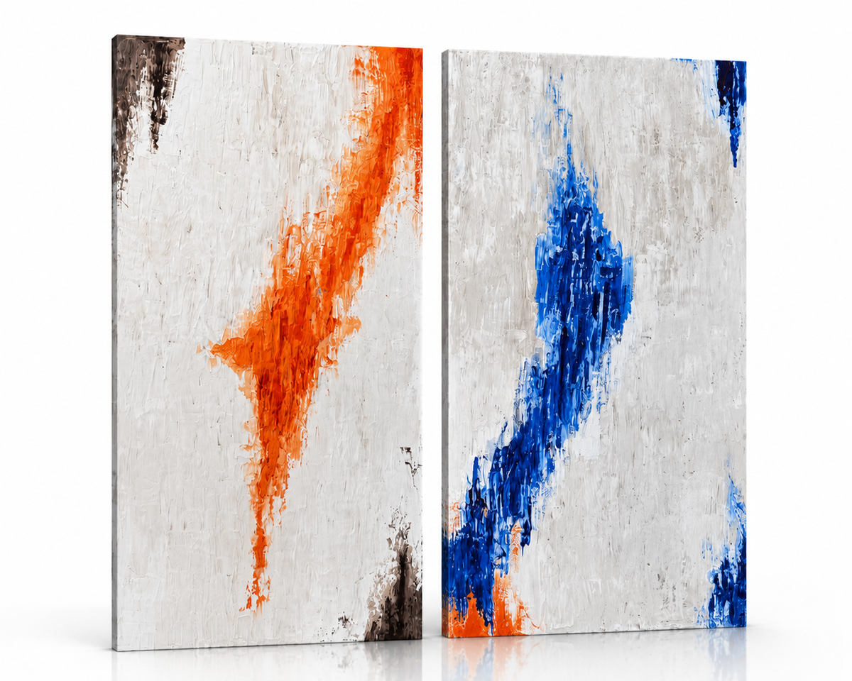 Zestaw 2 obrazów abstrakcyjnych na płótnie – Orange & Blue